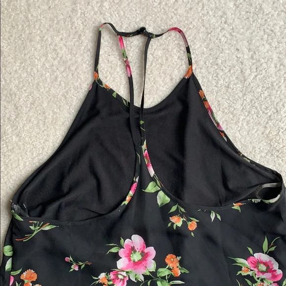 Love Tree Black Floral Halter Mini Dress Sundress Summer Cocktail Resortwear - Picture 5 of 12